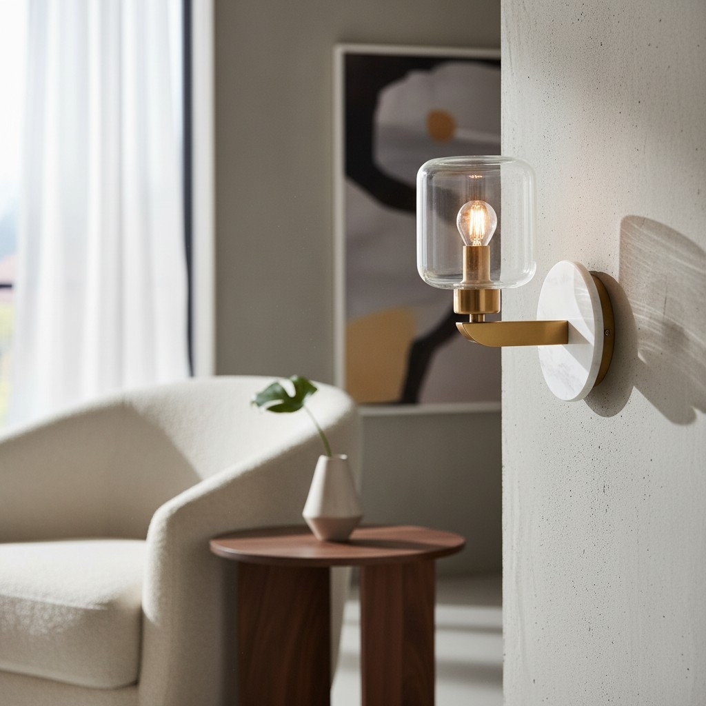 Korlisse Modern Marble Wall Light - Vintage Brass & Clear Glass Accent for Living Room and Hallway T950