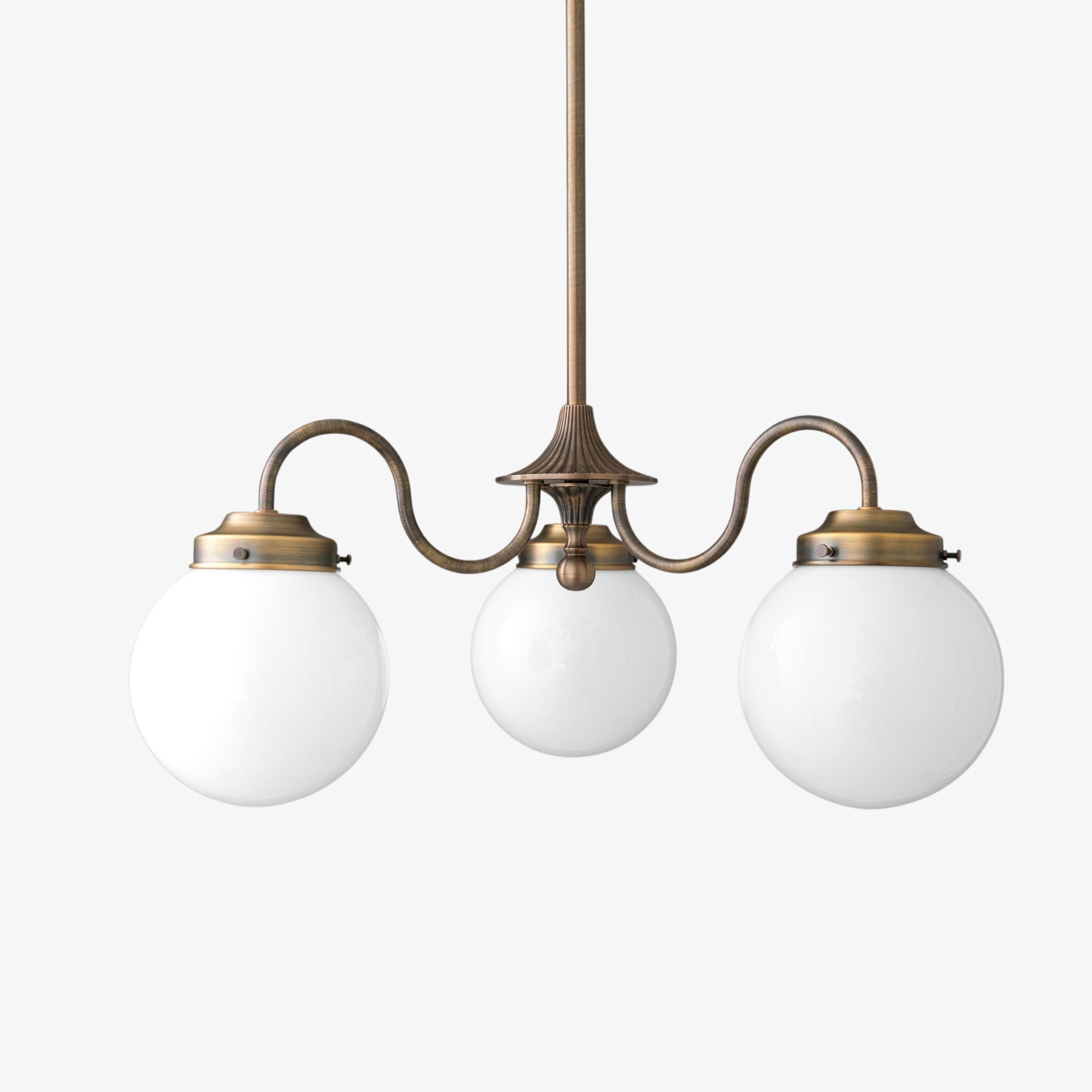 Glorica Glass Vintage Globe Chandelier - Brass 3-Light Frosted Glass Hanging Fixture T388