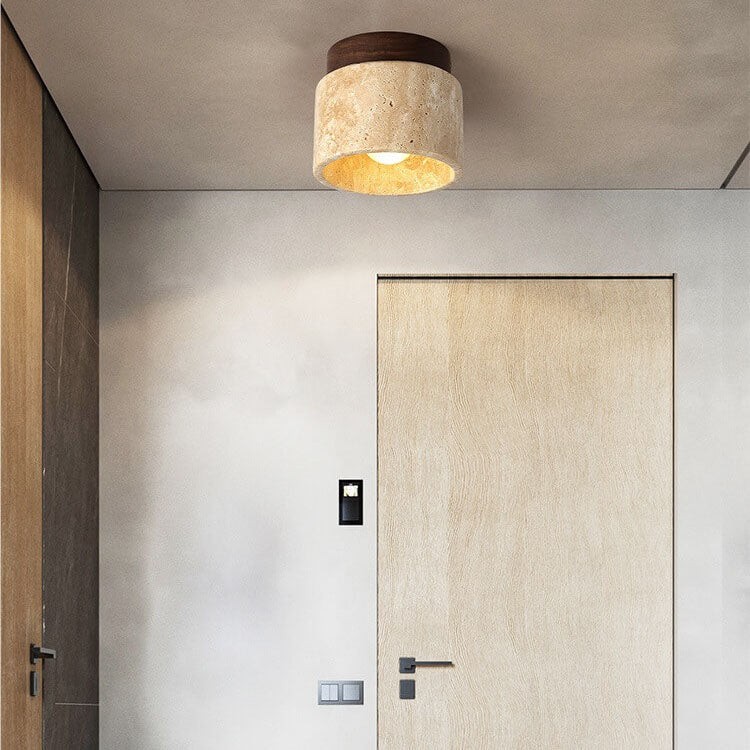 Natural Stone Travertine Ceiling Light - Minimalist Cylindrical Lamp G31