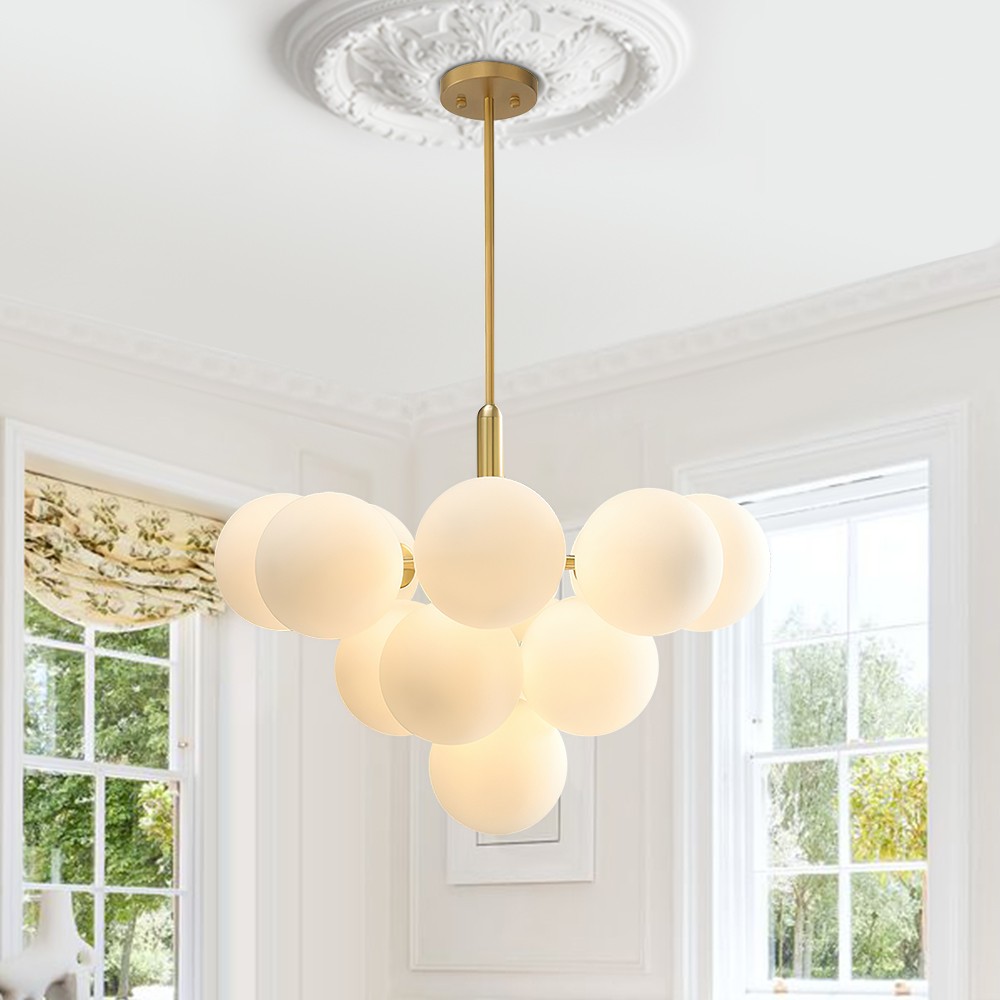 Opal Glass Bubble Cluster Grape Brass Chandelier for Dining Room