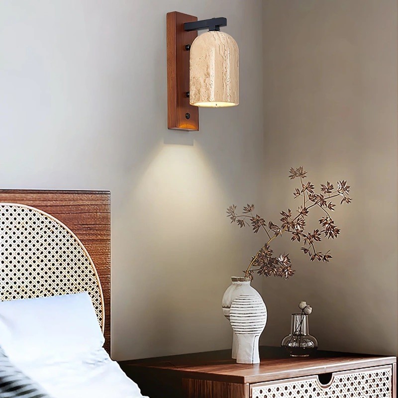 Natural Walnut Travertine Bell Wall Sconce for Living Room S318