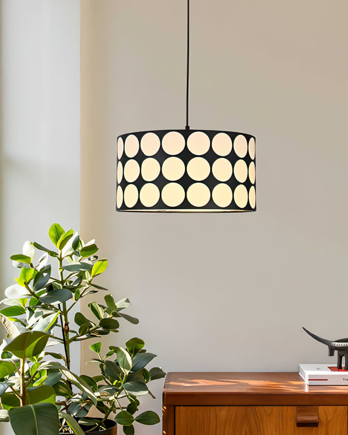 Fabric Drum Polka Dots Pendant Lamp S365