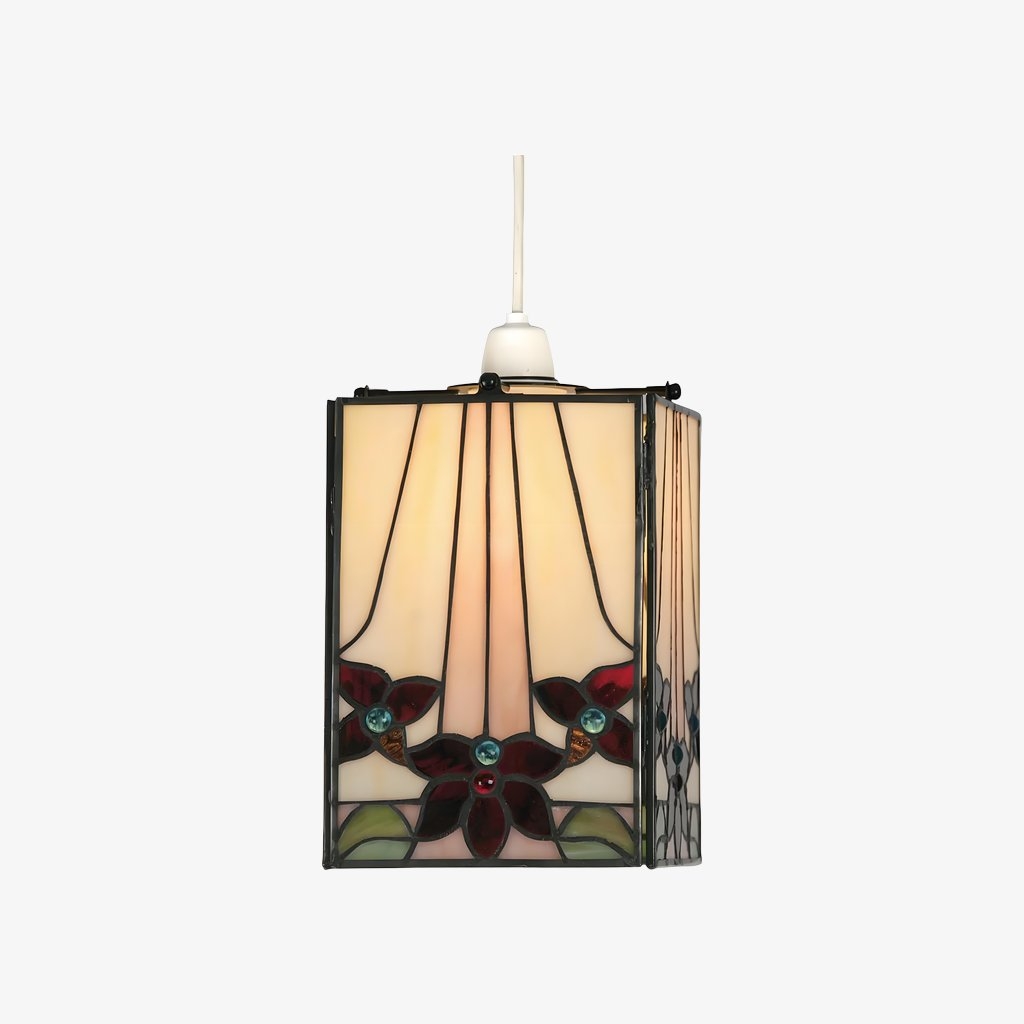 TF Camillo Mosaic Tiffany Glass Pendant Light - Square Lantern Shade - Artisan Home Décor Accessory T1025