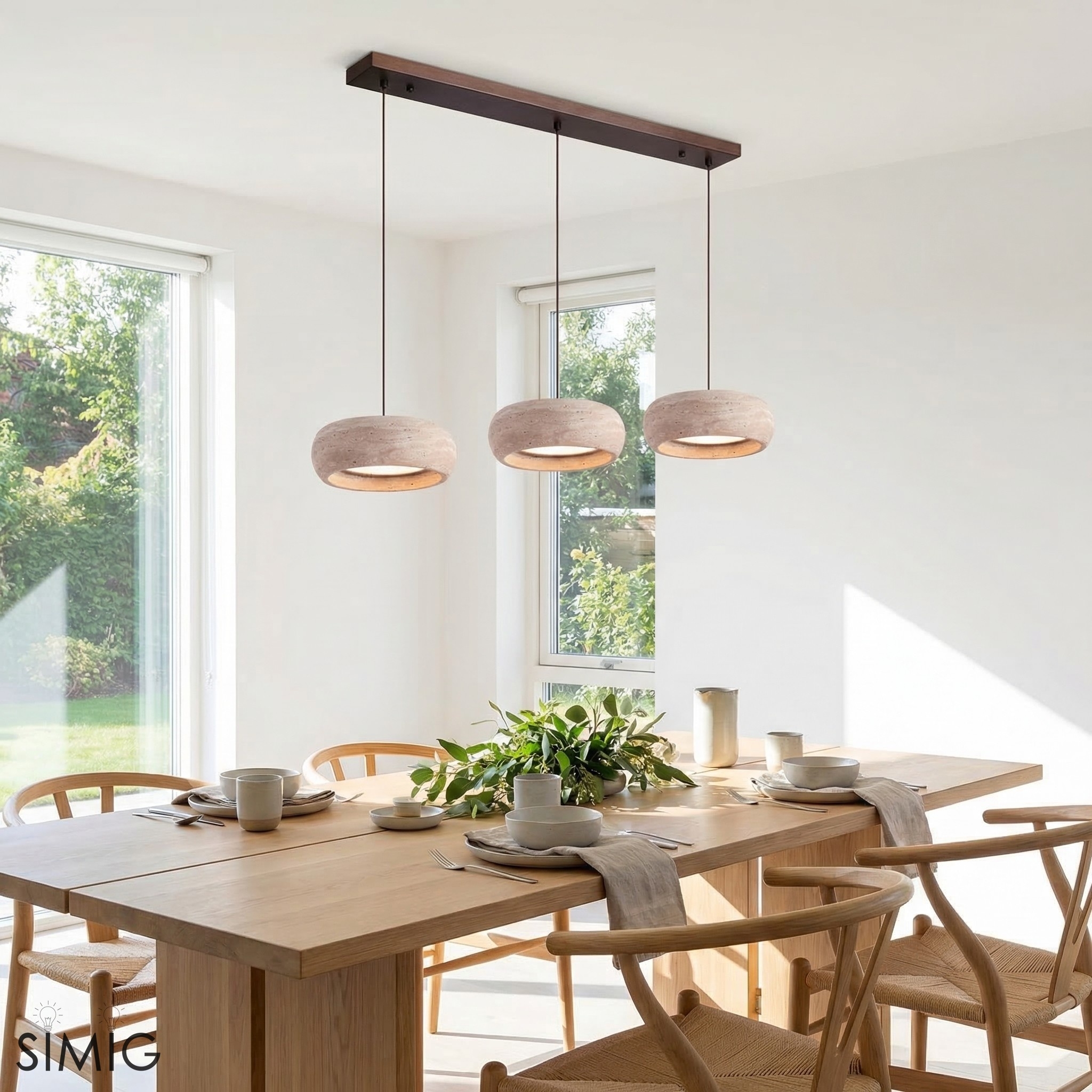 Travertine Donut Pendant Light – Minimalist Stone Lamp for Dining Room S410