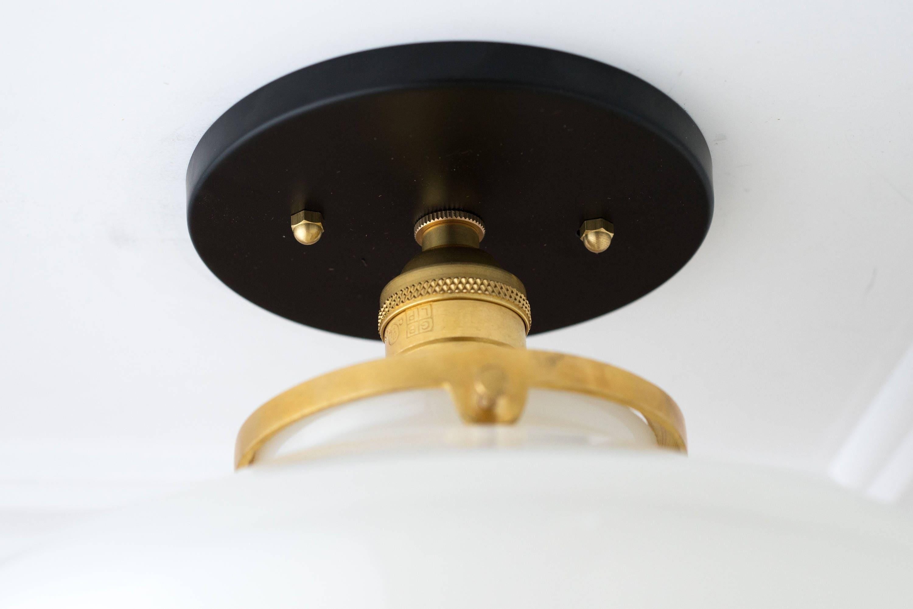 Geotower Glass Brass Ceiling Light - Opal Glass Schoolhouse Shade - Modern Elegance T370