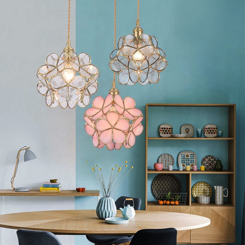 Nordic Brass Flower Petal Glass Pendant Light S10