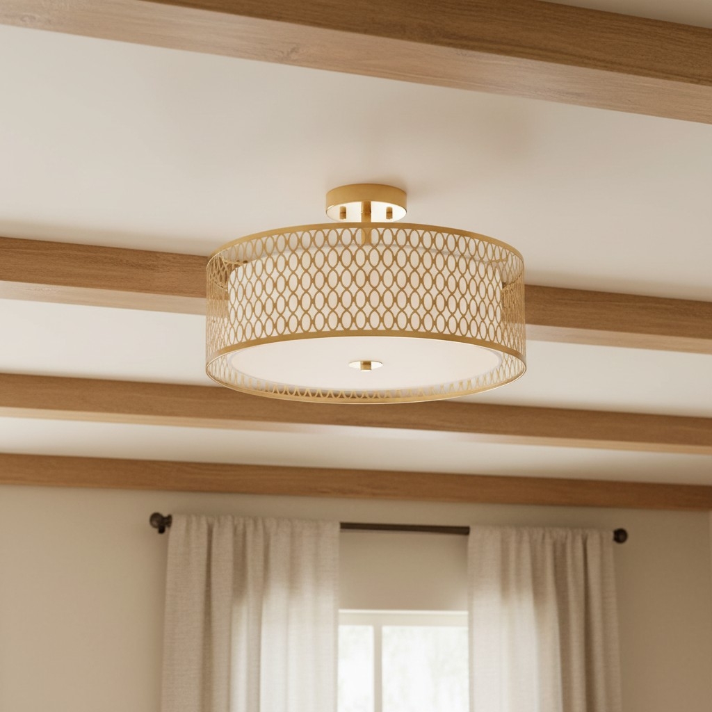 Liorin Geometric Mesh 3‑Light Flush Ceiling Light - Mesh Metal Frosted Glass Lamp for Living Room or Hallway T865