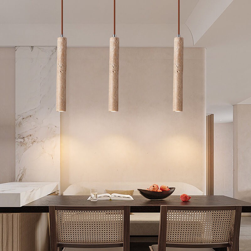 Japanese Wabi Sabi Yellow Travertine Cylinder 1-Light Pendant Light G33