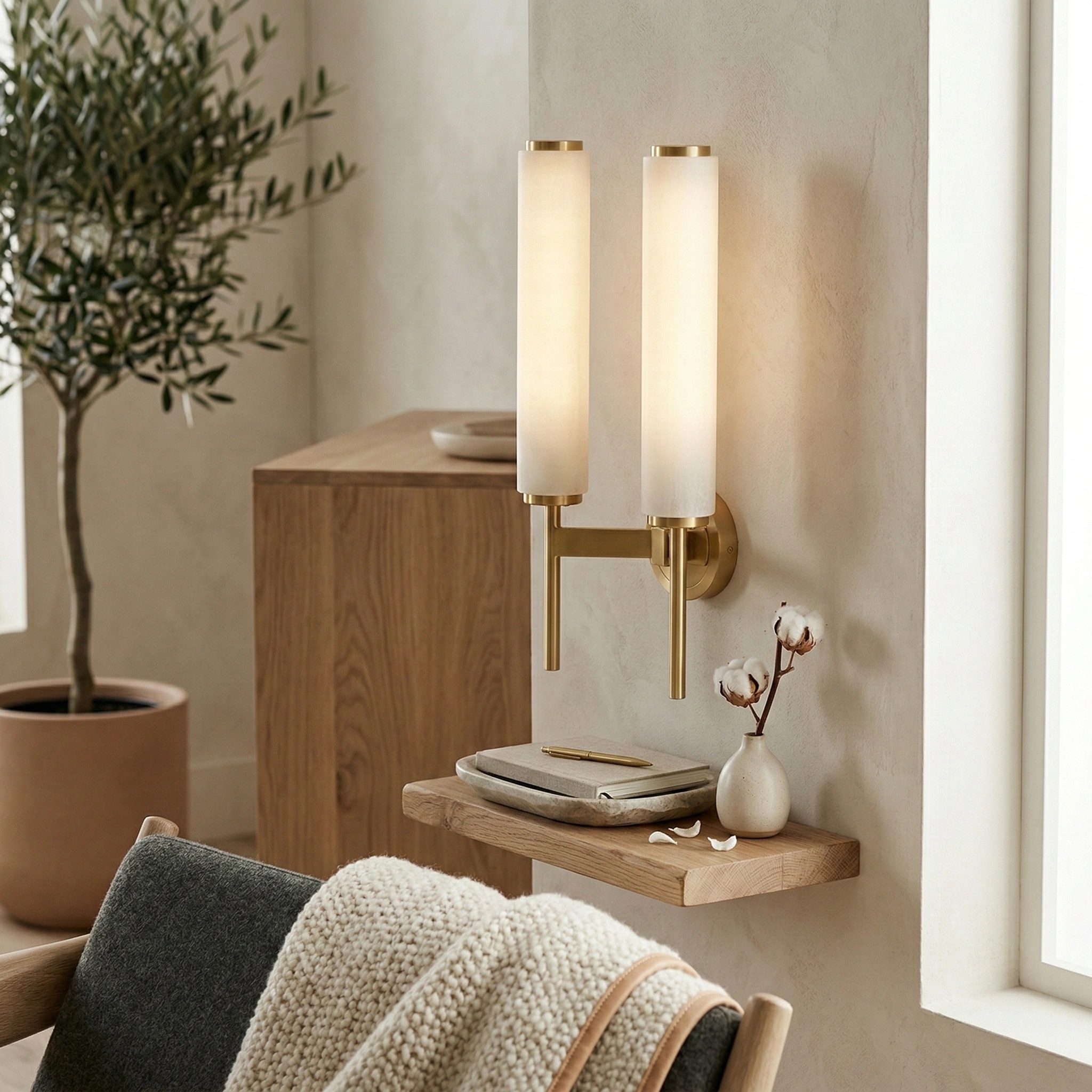 Solaryx Modern Alabaster Wall Sconce - Sculptural Living Room Mounted Light T1137