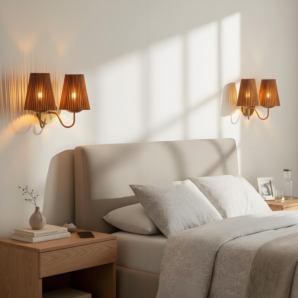 Zhoove Bamboo Wall Lamp - Pleated Natural Shade Design for Living Room or Bedroom T733