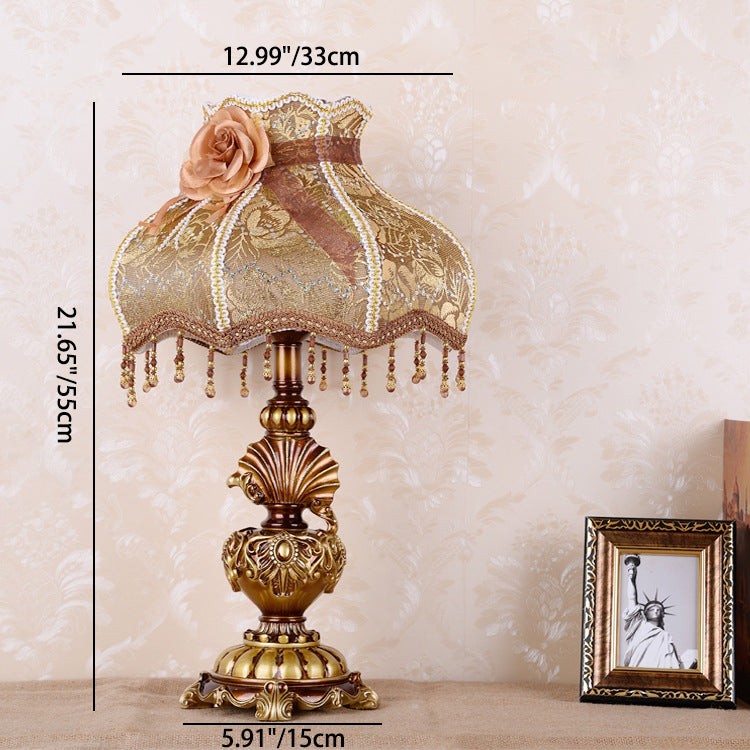 Pastoral Flower Lampshade Carved Table Lamp M497