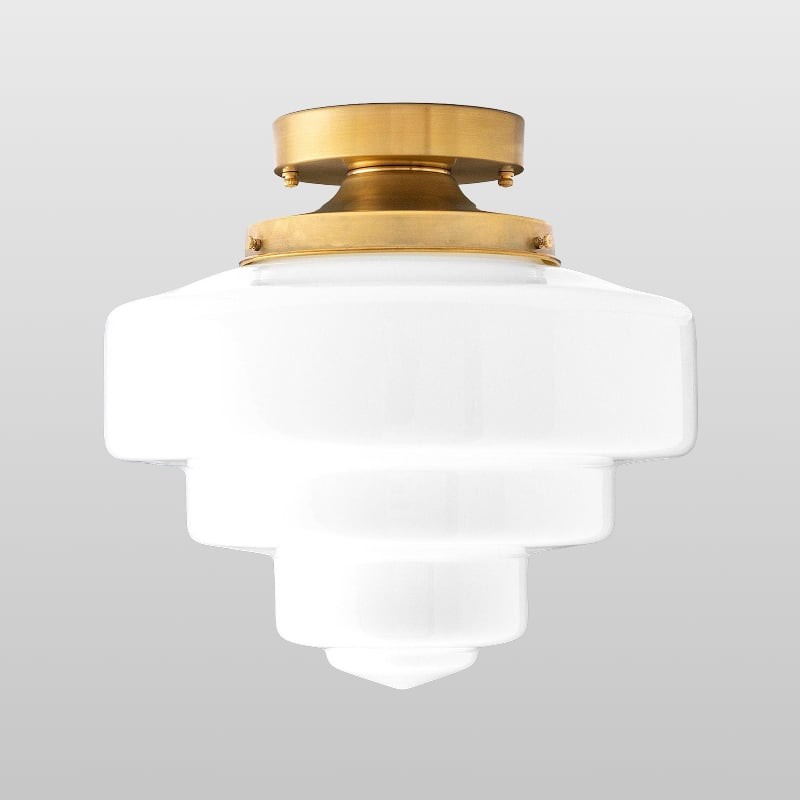 Geotower Glass Brass Ceiling Lamp – Handblown Opal Glass Globe Light T365