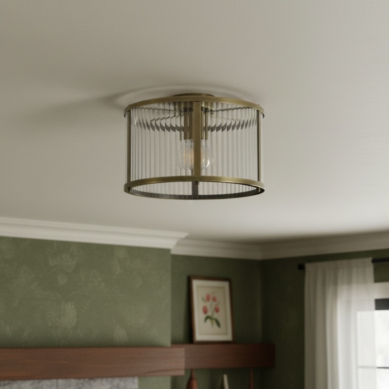RibGlow Ribbed Glass Flush Ceiling Light - Classic Flush Mount Ceiling Lamp for Living Room or Hallway T819
