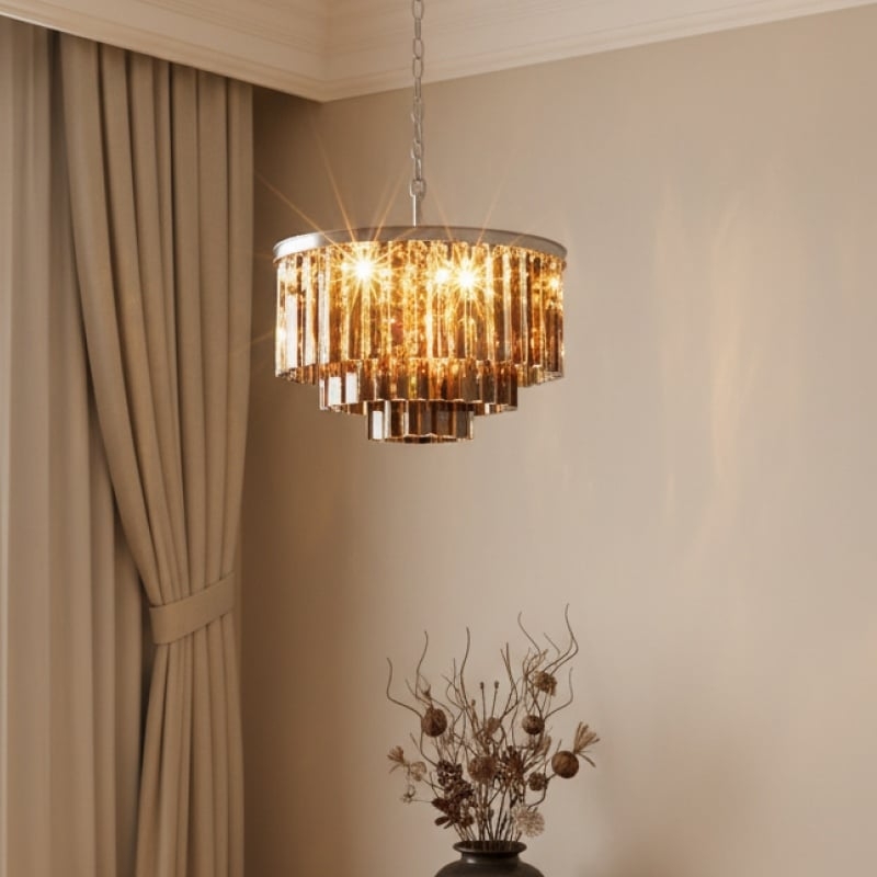 Aurevon Crystal Prism Metal Frame Modern Ceiling Chandelier for Home and Hotel T494