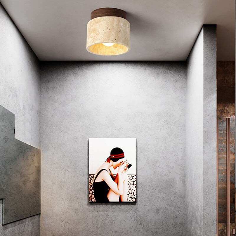 Natural Stone Travertine Ceiling Light - Minimalist Cylindrical Lamp G31