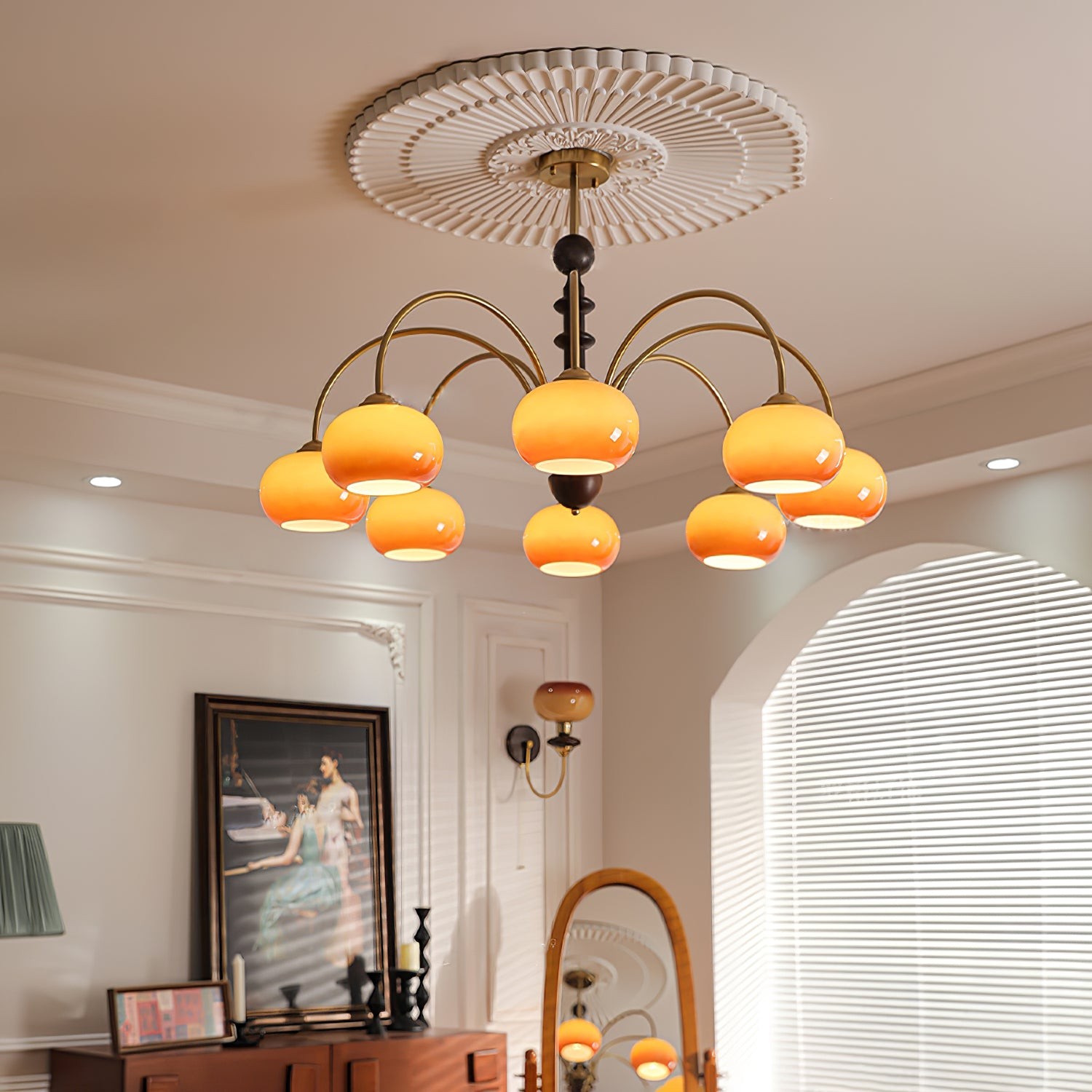 Vintage Bauhaus Persimmon Chandelier M422