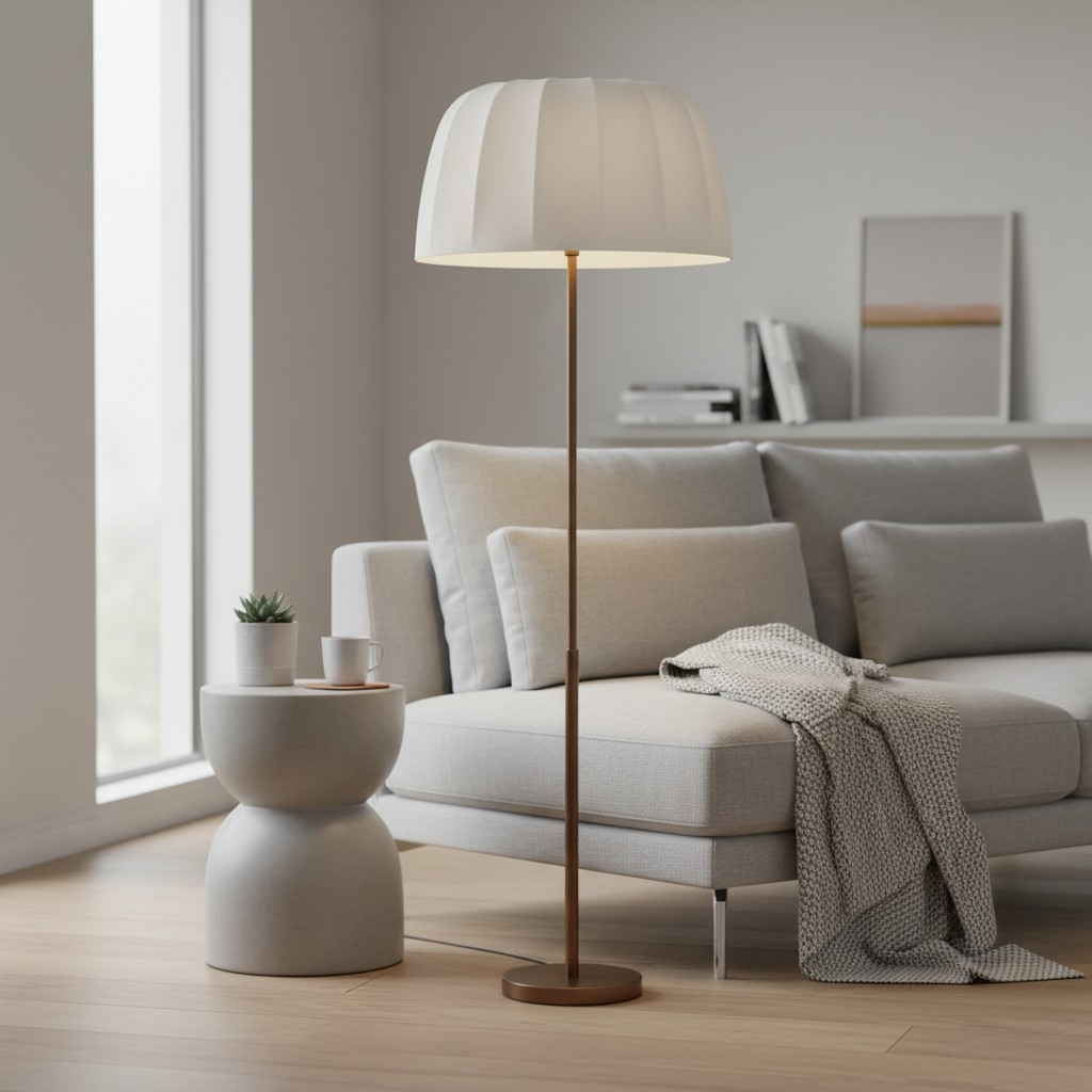 Vellaro Brass Floor Lamp with Fabric Shade - Modern Standing Light for Living Room or Bedroom T697