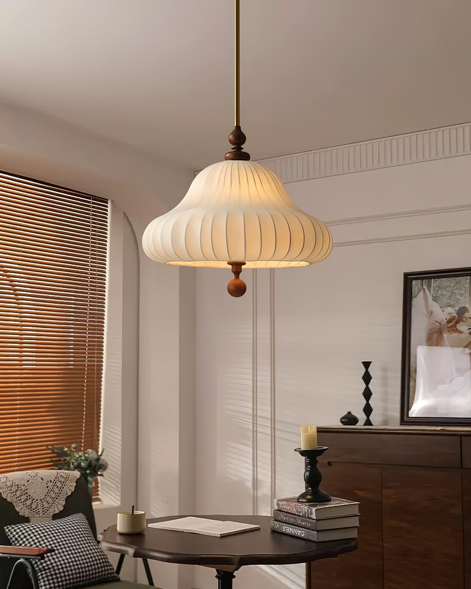 Modern Creative Retro Wabi-Sabi Style Fabric Wood Pendant Light M359