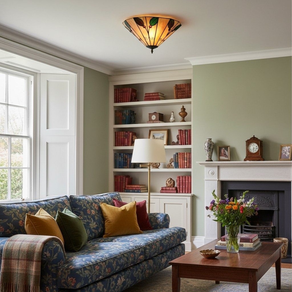TiffStar Leaf Flush Ceiling Light with Art Glass Shade for Living Room T844
