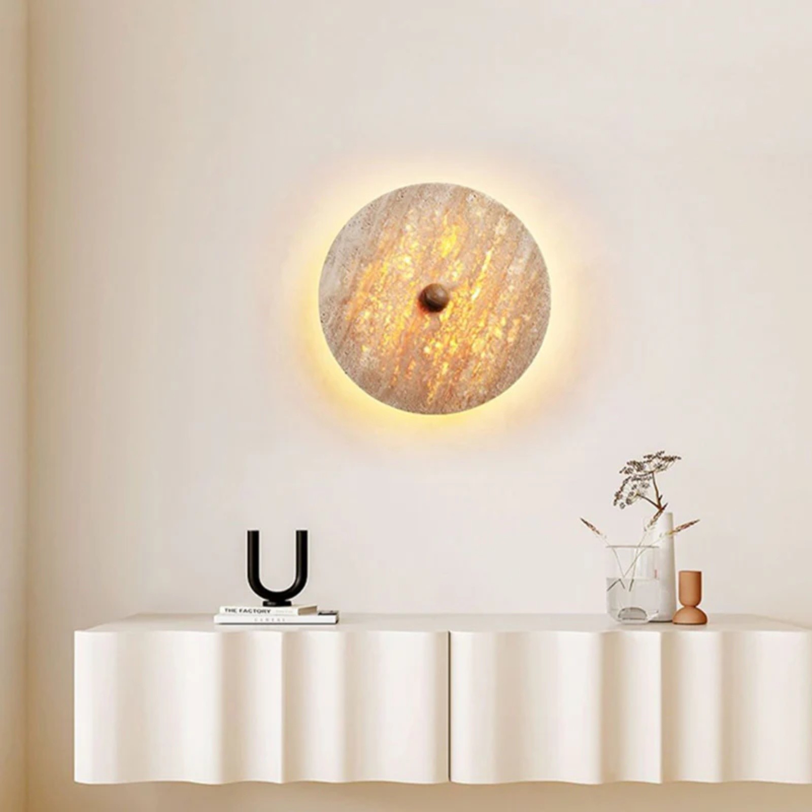 Natural Modern Circular Travertine Home Wall Sconce S332