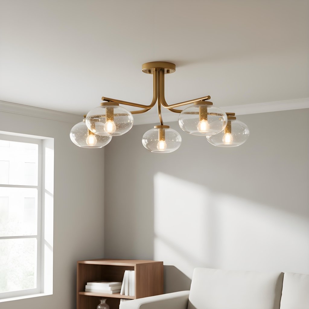 Bublaris Bubble-Glass Semi-Flush Ceiling Light - Curved Brass Arms for Living Room or Hallway T959