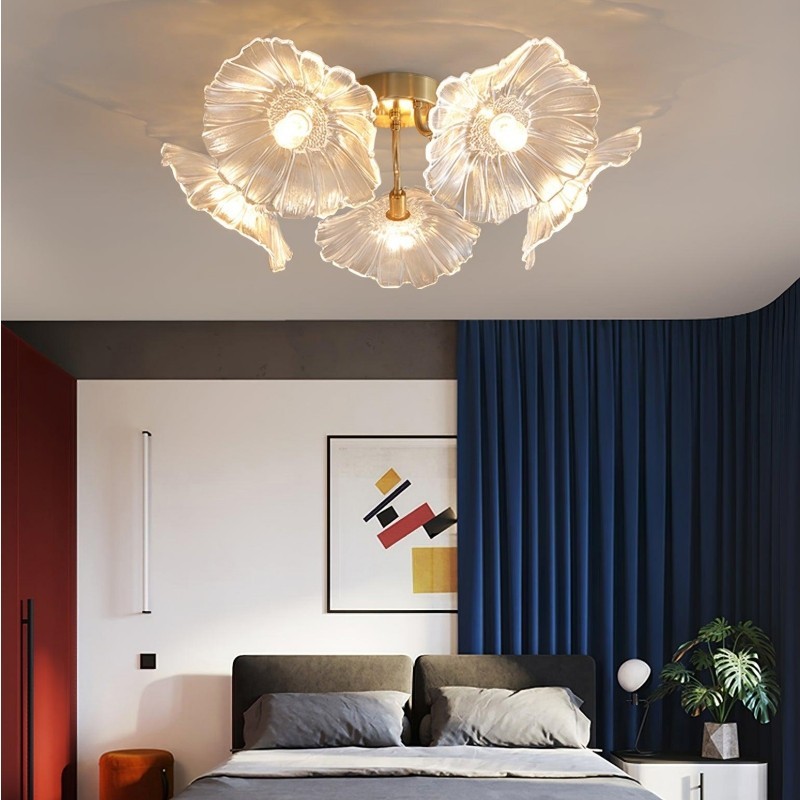 Lotus Leaf Glass Ceiling Lamp for Living Room