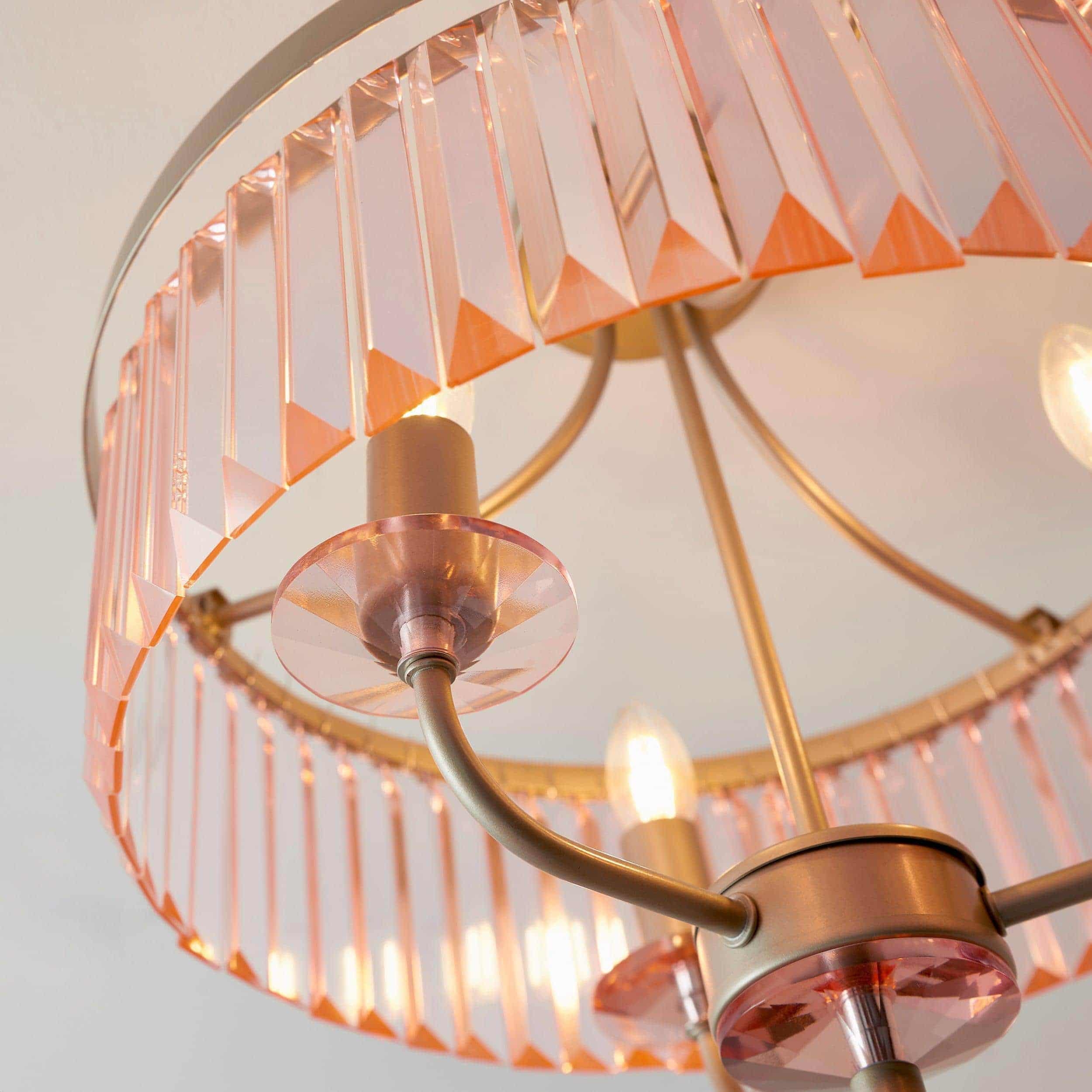 Beveline 3 Light Round Semi Flush - Faceted Cut Glass Shade Metal Finish for Hallways and Bedrooms T882