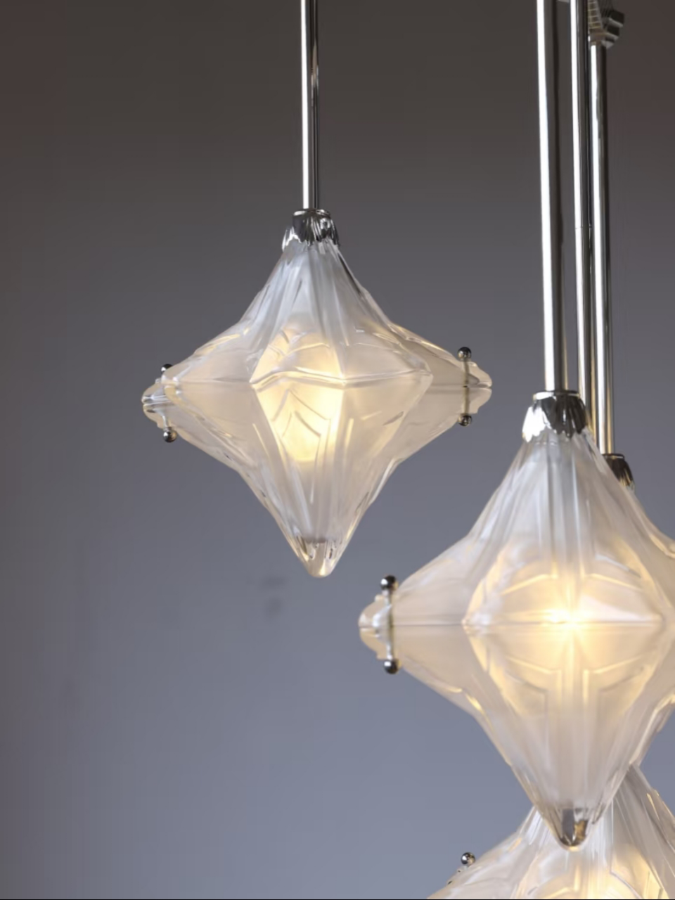 Art Deco Astris Star Chandelier - Frosted Glass Deco Fixture for Dining Room T433