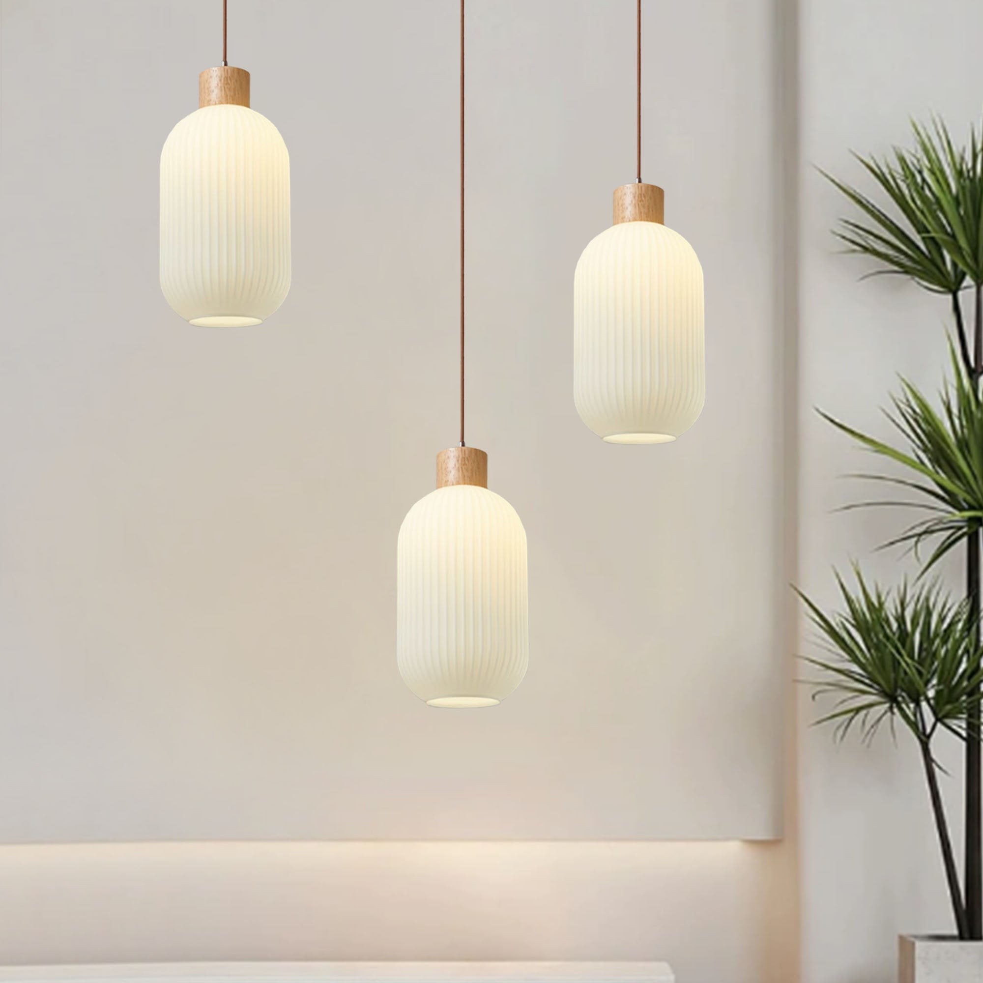 Nordic White Lantern-Like Glass Pendant Lamp M27