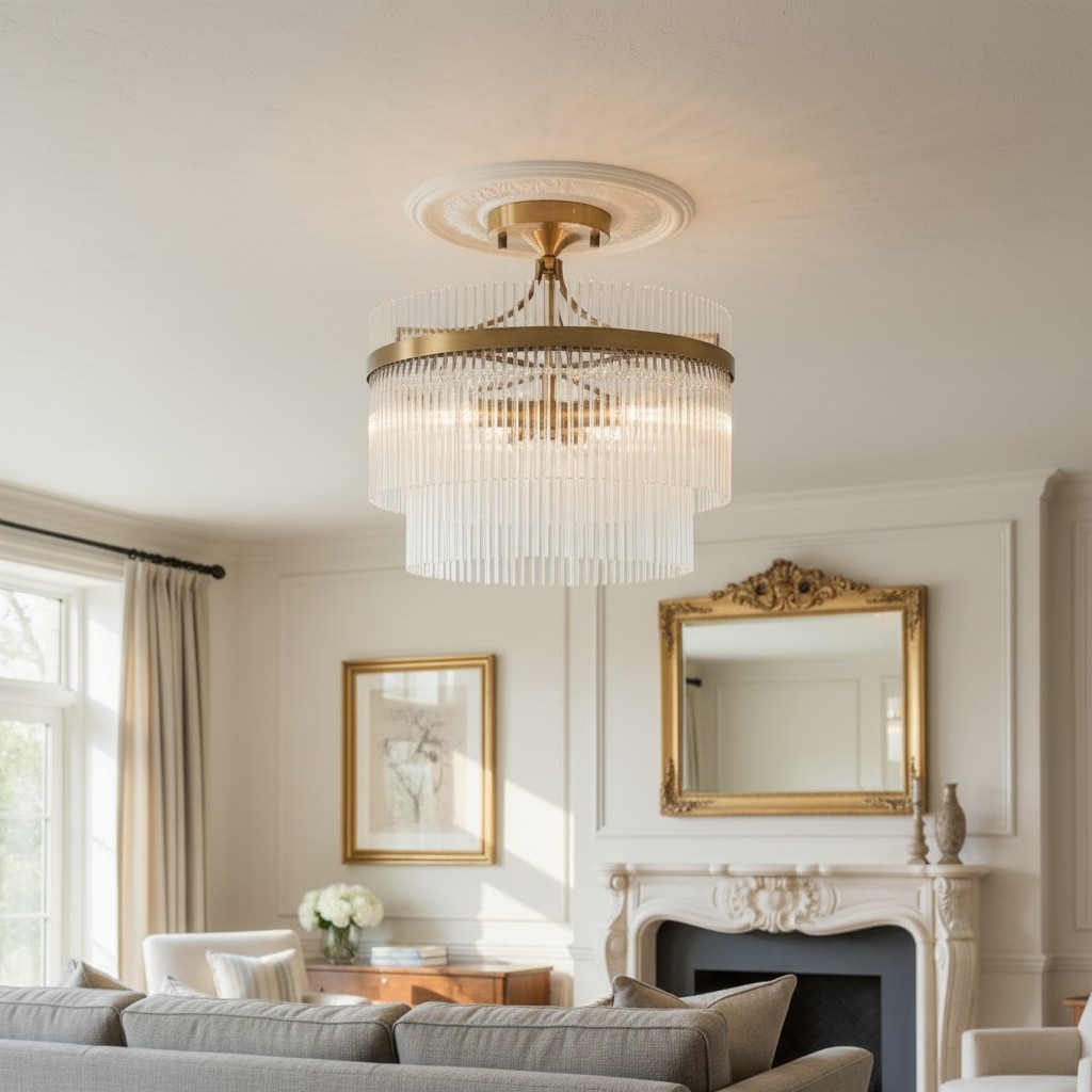 RibGlow Antique Brass 3-Light Ceiling Light with Clear Glass - Hallway or Bedroom T979