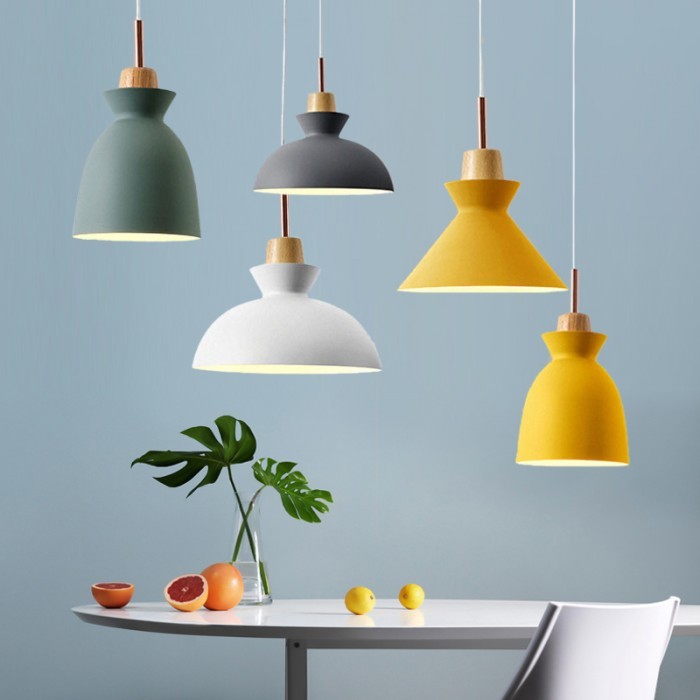 MULTI Scandinavian Metal Wood Macaroon Pendant Light for Bedroom S32