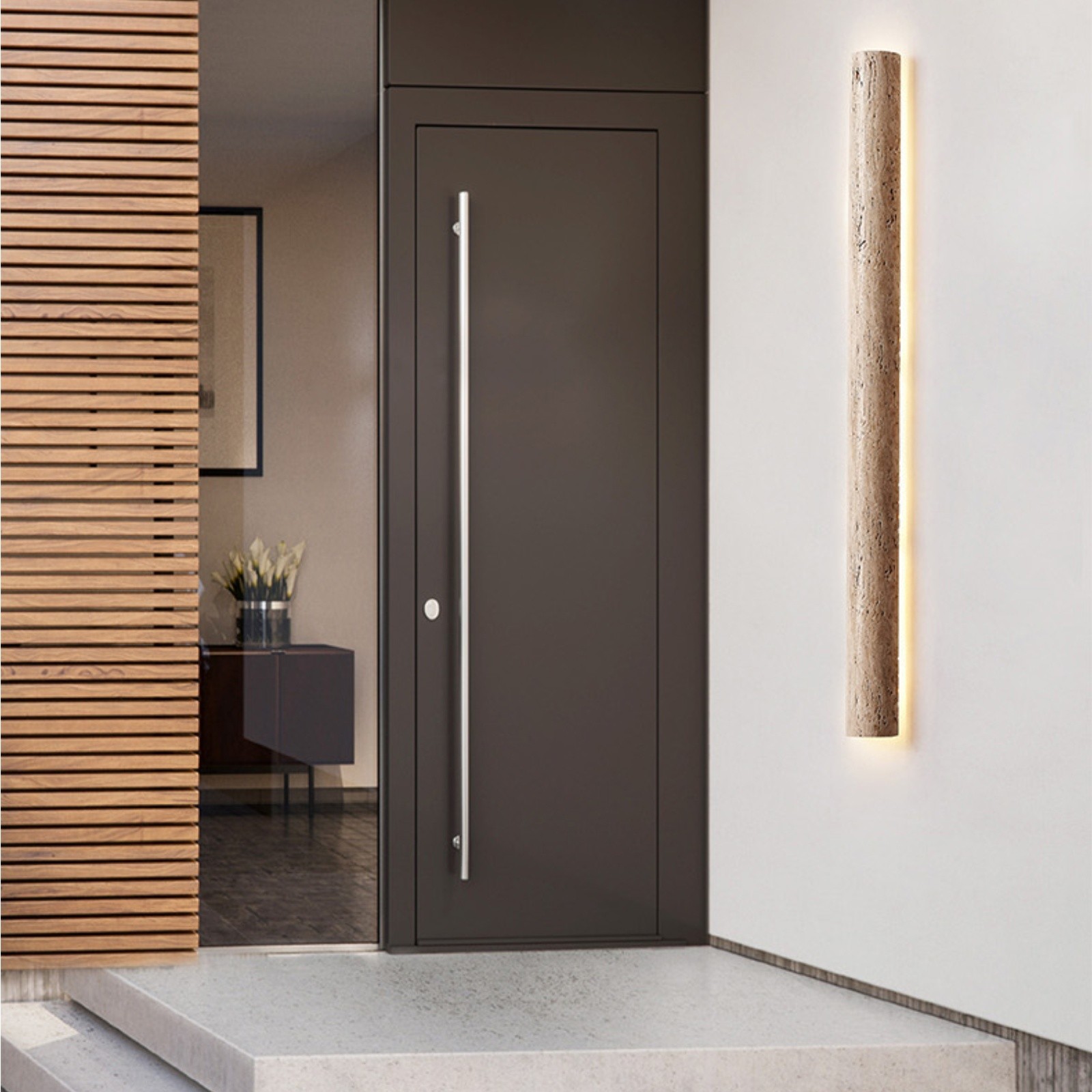 Minimalist Travertine Stick Rod Stone Accent Wall Sconce S328