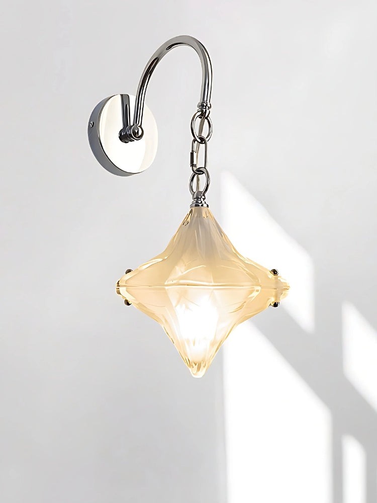 Art Deco Star Wall Sconce - Frosted Glass Light for Hallway - Astris Selene T439