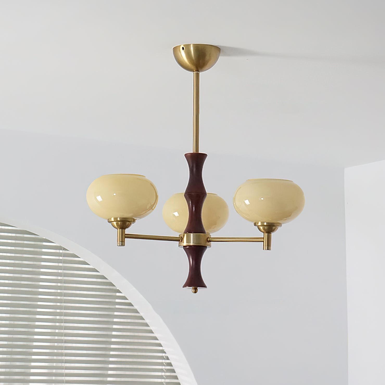 Vintage Mid Century Persimmon Glass Chandelier M205