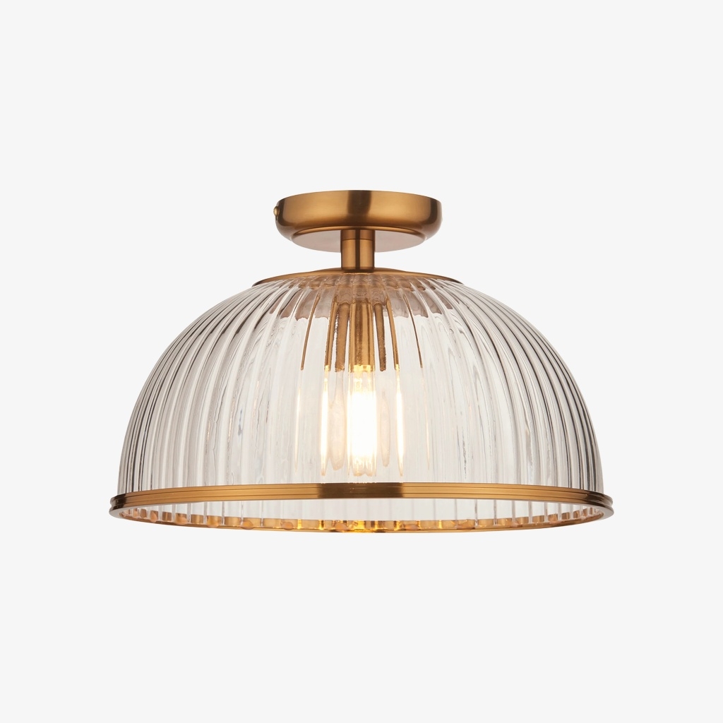 Luntra Ribbed Glass Uplighter Flush - Elegant Ceiling Light for Hallways and Bedrooms T969