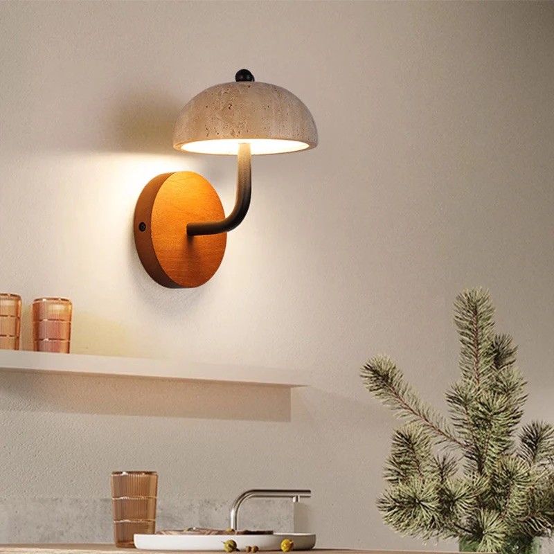 Travertine Umbrella Wall Lamp - Vintage Design with Integrated LED S314