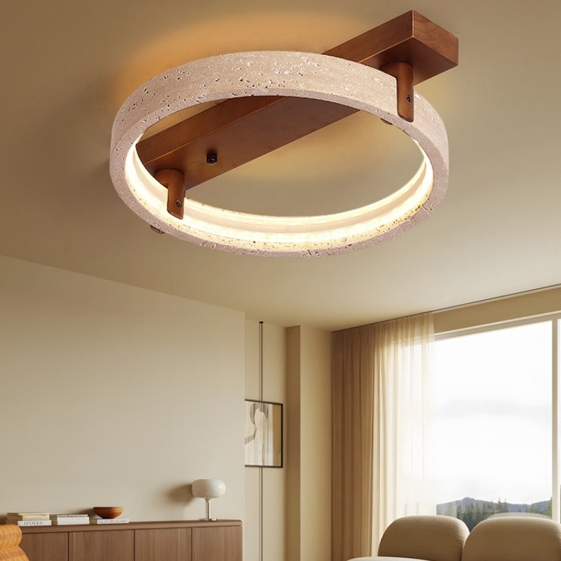 Modern Ring Horizon Travertine Ceiling Lamp for Living Room S300