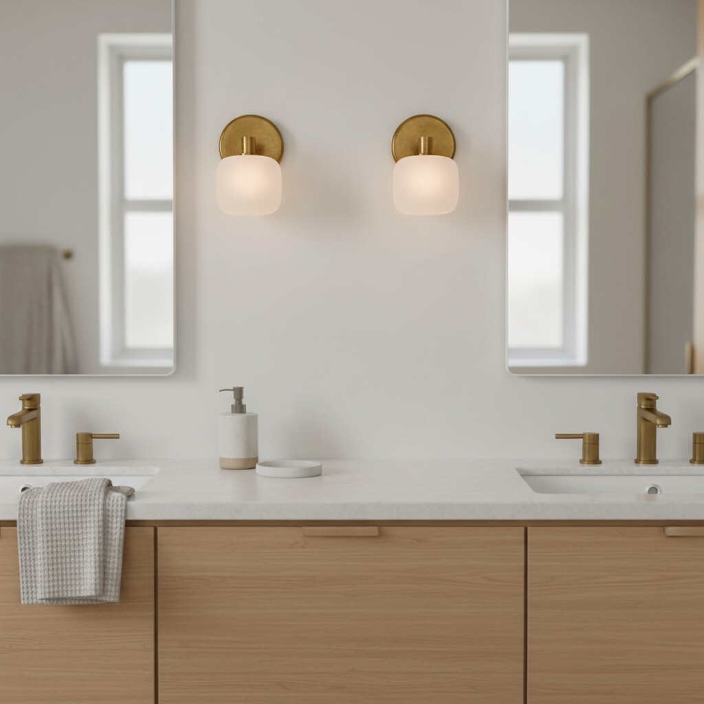 Lirra Frosted Glass Wall Sconce - Brass Look for Bathroom Vanity T758