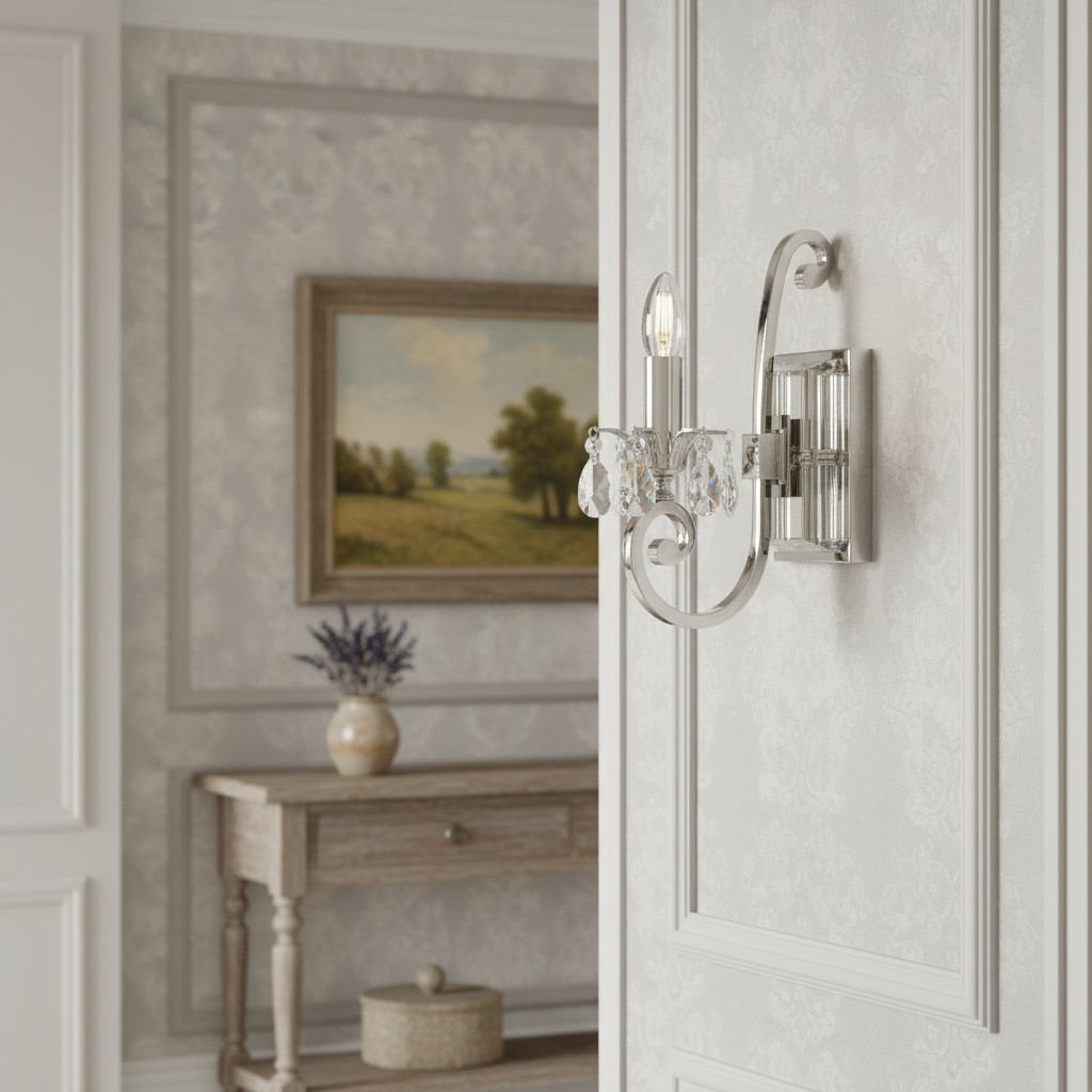 Talonis Crystal Accent Wall Light - Curved Chrome Arm Design for Living and Hallway Spaces T984