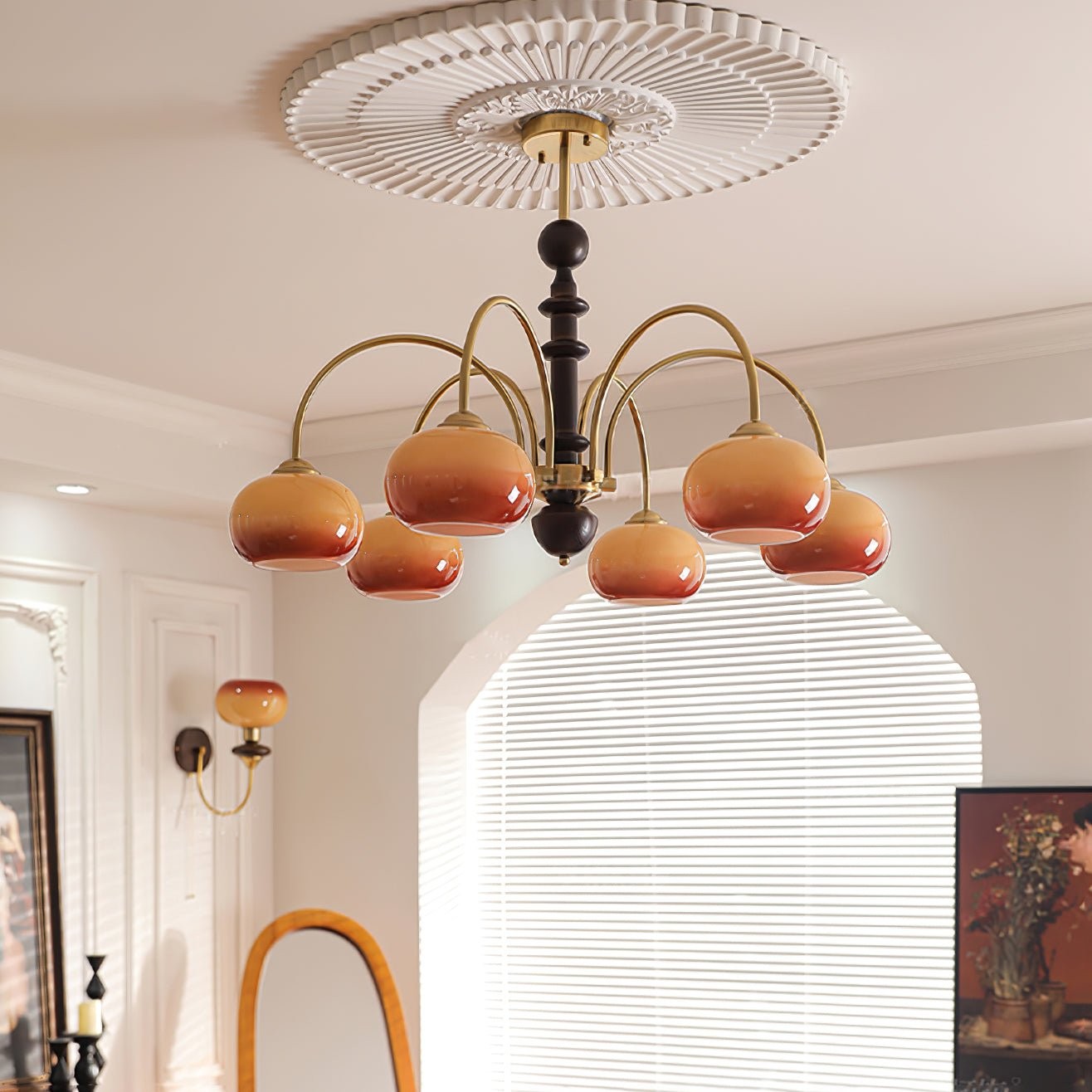 Vintage Bauhaus Persimmon Chandelier M422