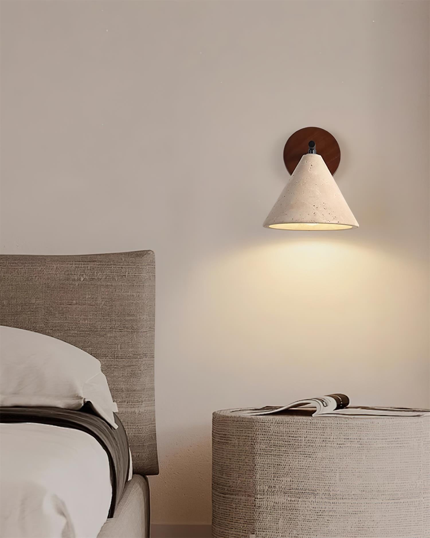 Textured Travertine Cone Wall Light - Minimalist Bedroom Sconce M56