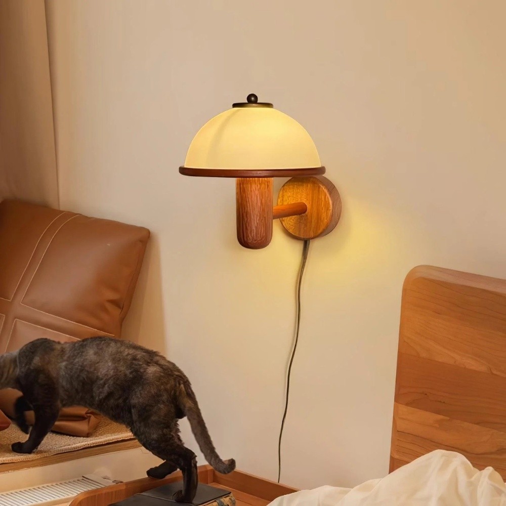 Bedside Mushroom Wood Wall Lamp S164