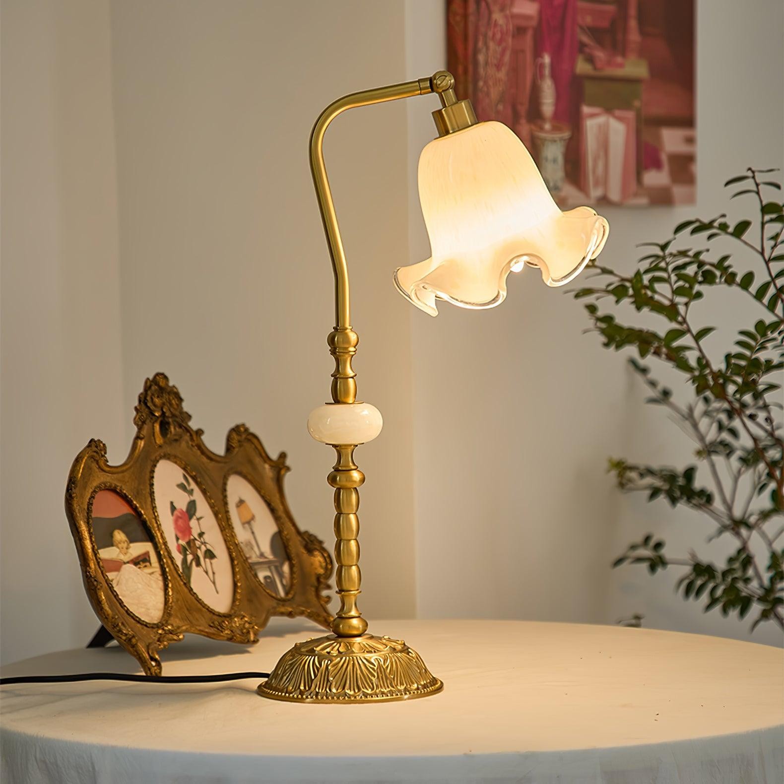 Classic Stylish White Tulip Brass Table Lamp M491