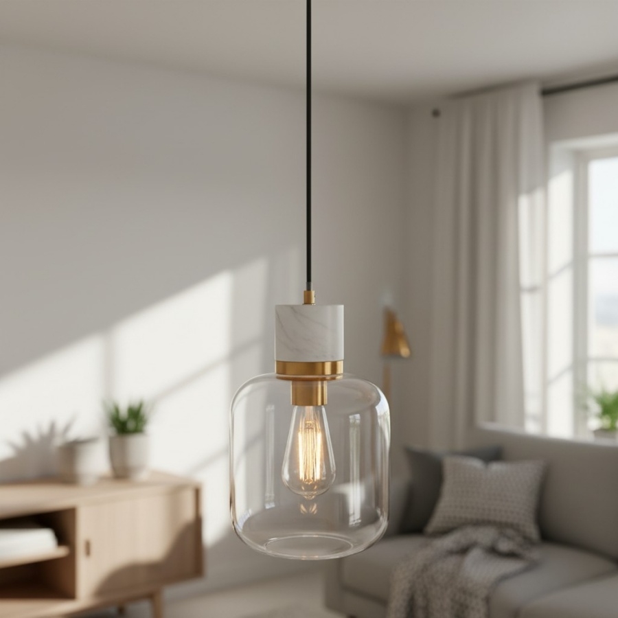 Korlisse Natural Stone and Glass Pendant Light - Stylish Lamp for Lounge or Living Room T929