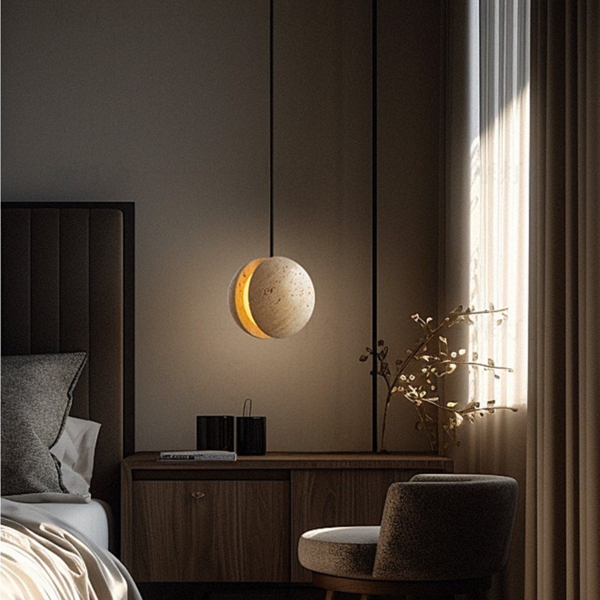 Contemporary Sandwich Shape Travertine Pendant Light S259