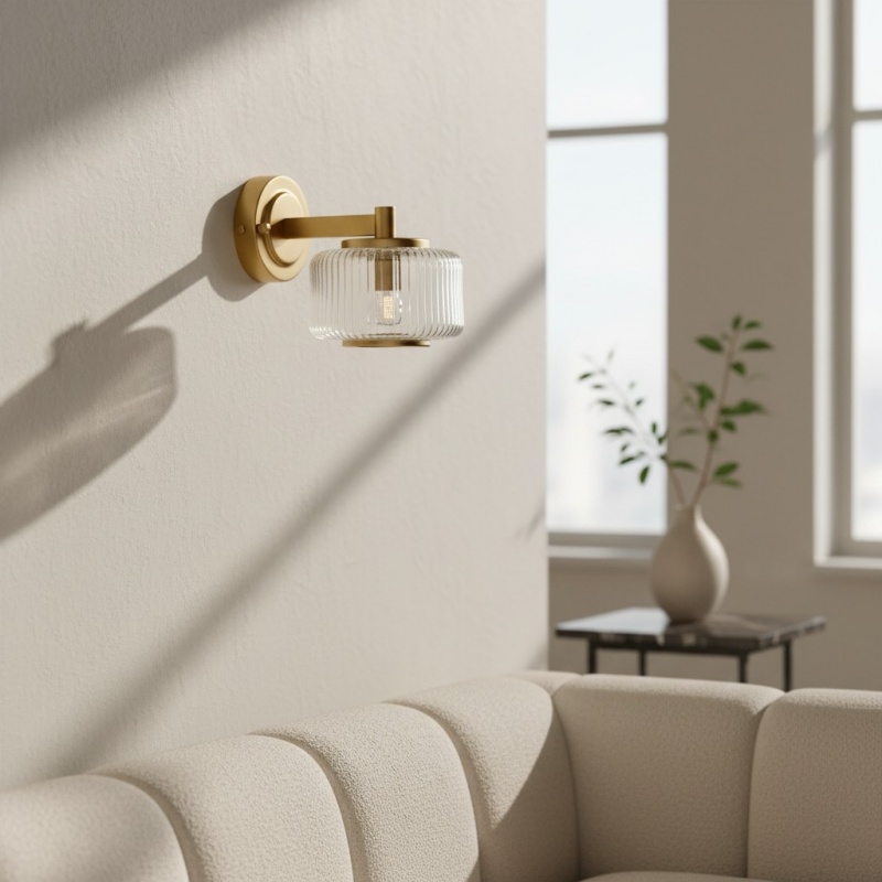 Canovus Ribbed Glass Shade Wall Lamp - Elegant Brass Sconce for Living Room Lighting T1034