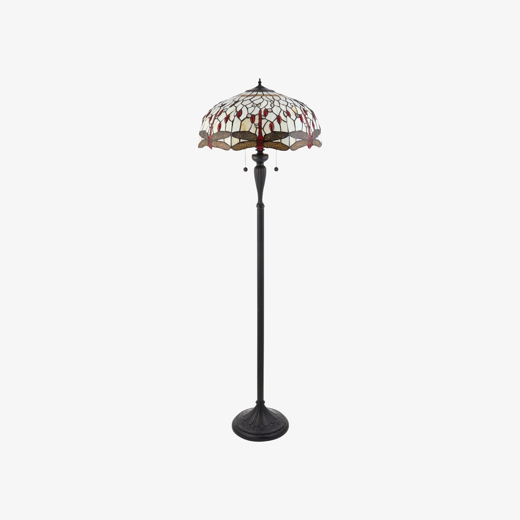 TF Dragonfly Motif Floor Lamp - Vintage Stained-Glass for Living Rooms T935