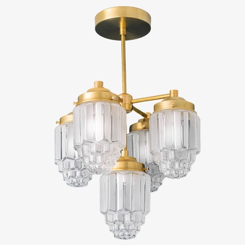 Tierlux Glass Chandelier – Vintage Brass Globe Lighting Fixture T357