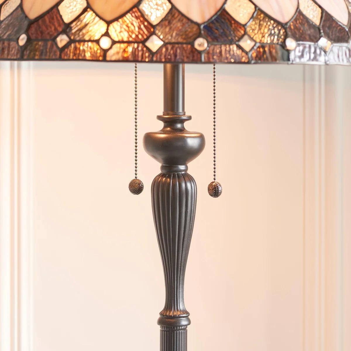 TF Brooklyn Geometric Art Deco Tiffany Floor Lamp - Stained Glass Shade and Satin Black Base for Living Room T887