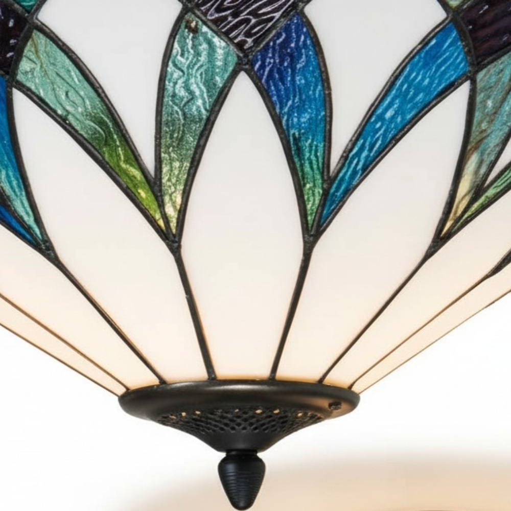 TF Allanton Tiffany Semi Flush Ceiling Light - Art Nouveau Patterned Shade for Living or Dining T1006